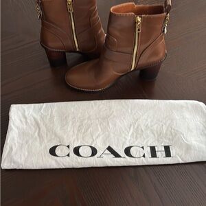 Coach Brown and Gold Ankle Boots with Side Zipper